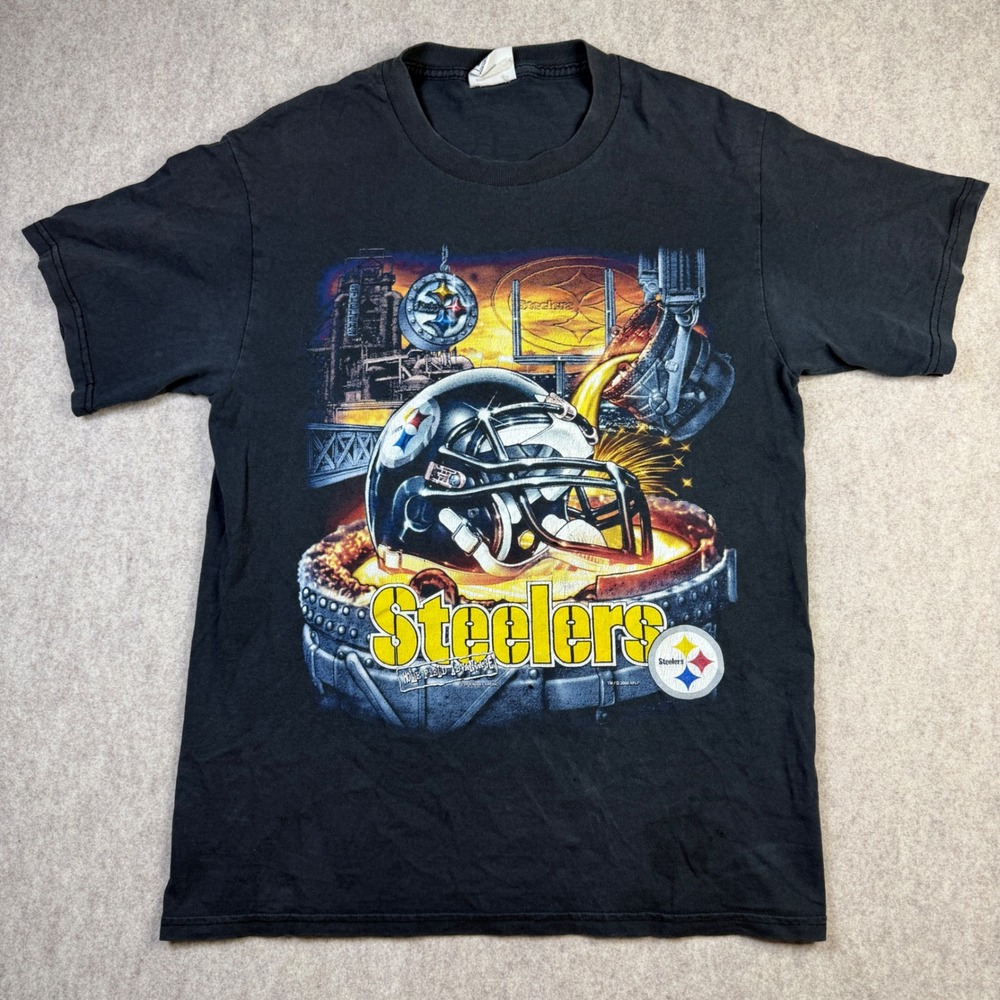 Vintage Lee Sport Pittsburgh Steelers Steel Mill Graphic T-Shirt Black Mens M